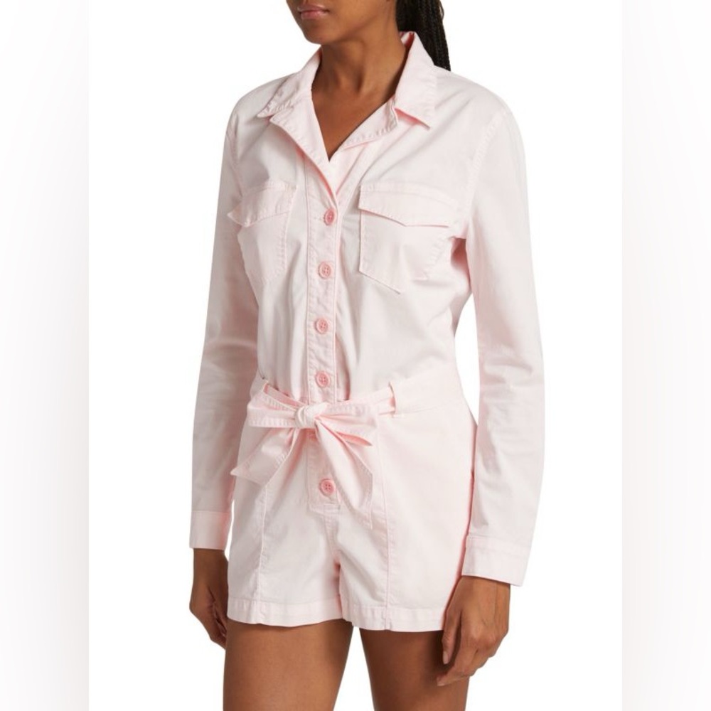 Veronica Beard Winifred Twill Belted Romper in Cherry Blossom | LIKE NEW - Picture 3 of 7
